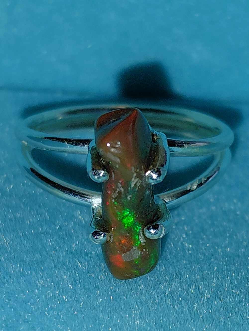 Fire Ethiopian Opal Sterling Silver Ring Size 7.25